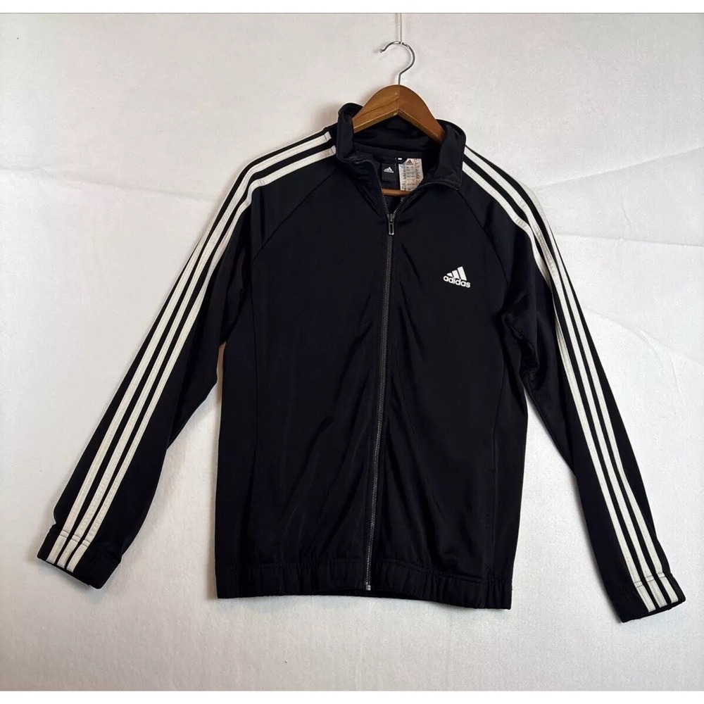 Adidas Jacket Youth L 16-18 Black Track Lightweight Elastic Sleeve Bottom